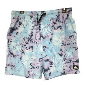 Quiksilver Boys Blue Purple Pastel Tie Dye Elastic Waist Shorts XL 18 20